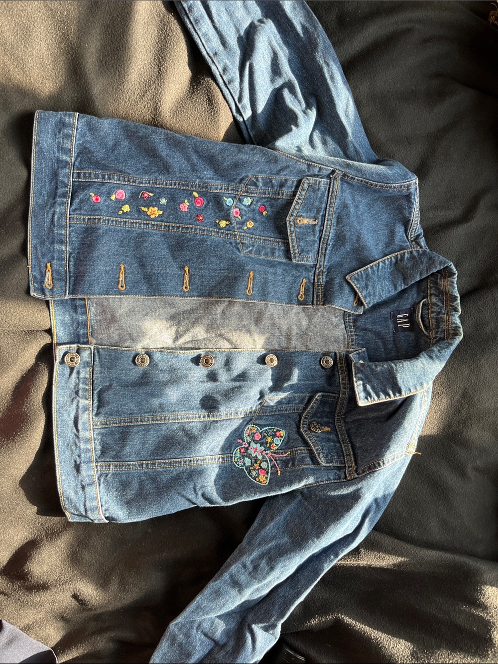 Denim Jacket with Floral Embroidery - Blue Gap Kids